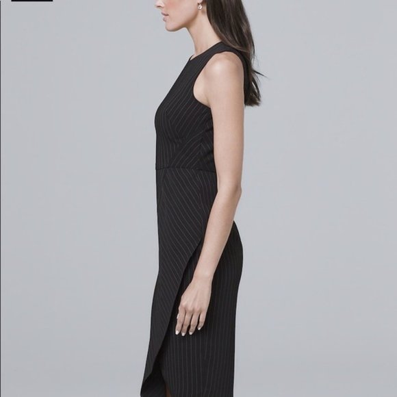 WHBM Black Sleeveless Pinstripe Sheath Dress Sz 6 - Picture 3 of 10